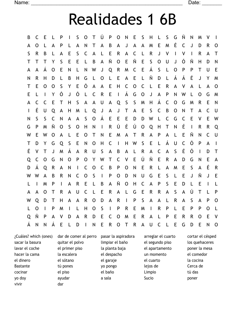 Realidades 1 6B Word Search