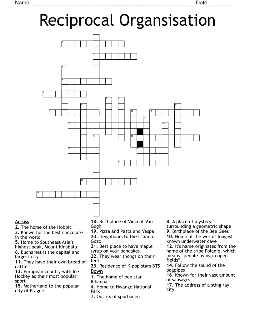 Reciprocal Organsisation Crossword