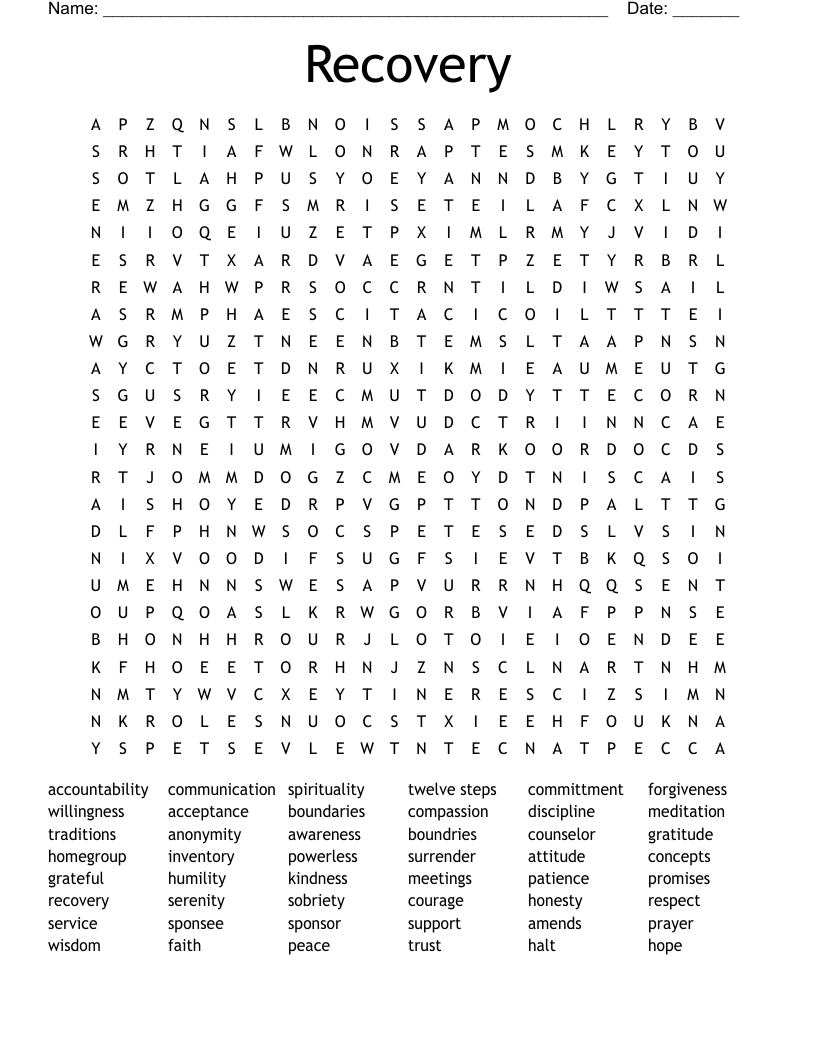Recovery Word Search