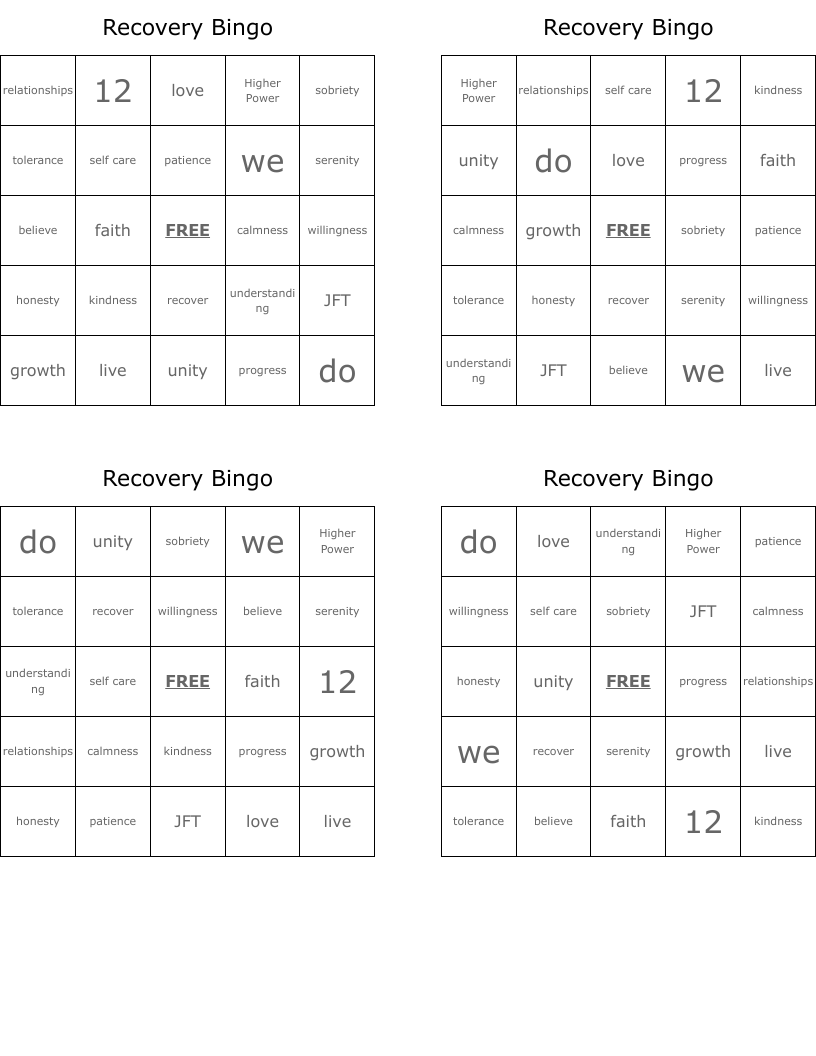 Recovery Bingo