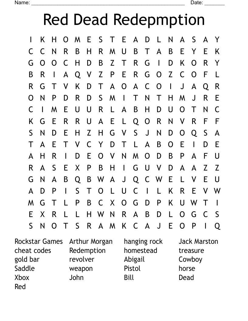 Red Dead Redepmption Word Search