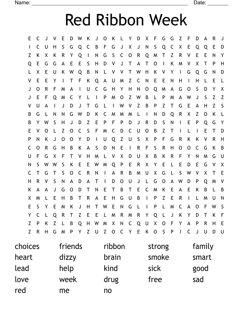 Red Ribbon Week Word Search