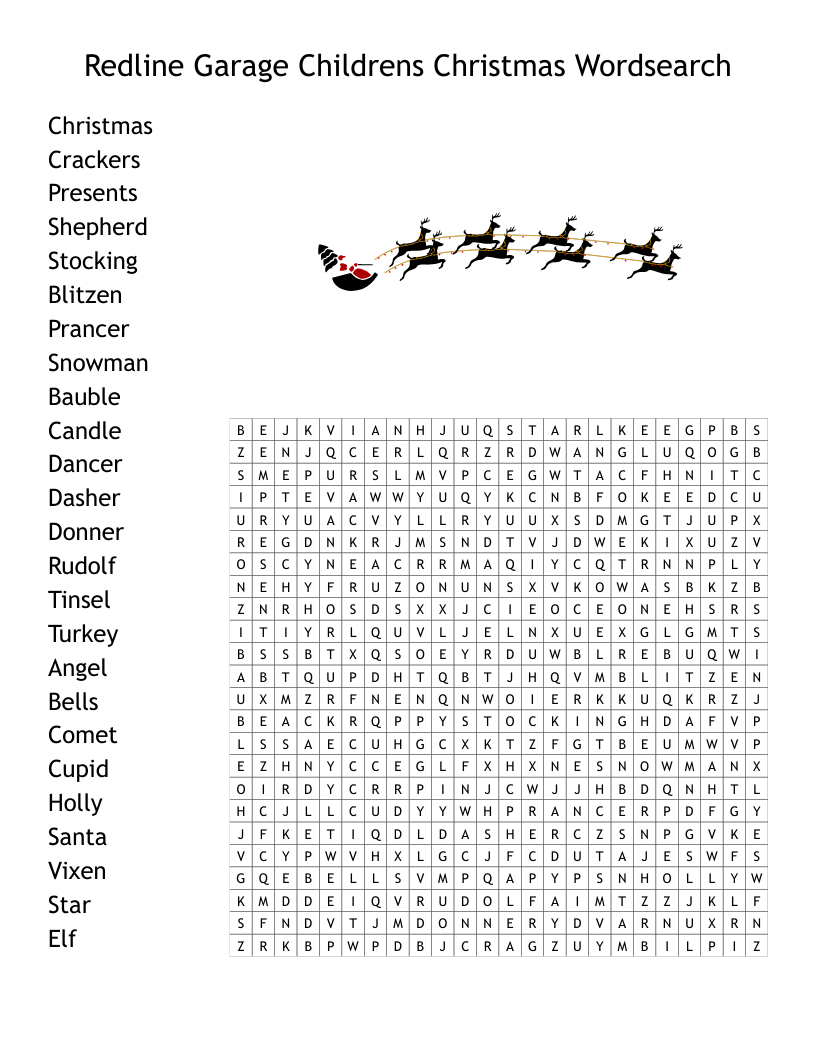 Redline Garage Childrens Christmas Wordsearch