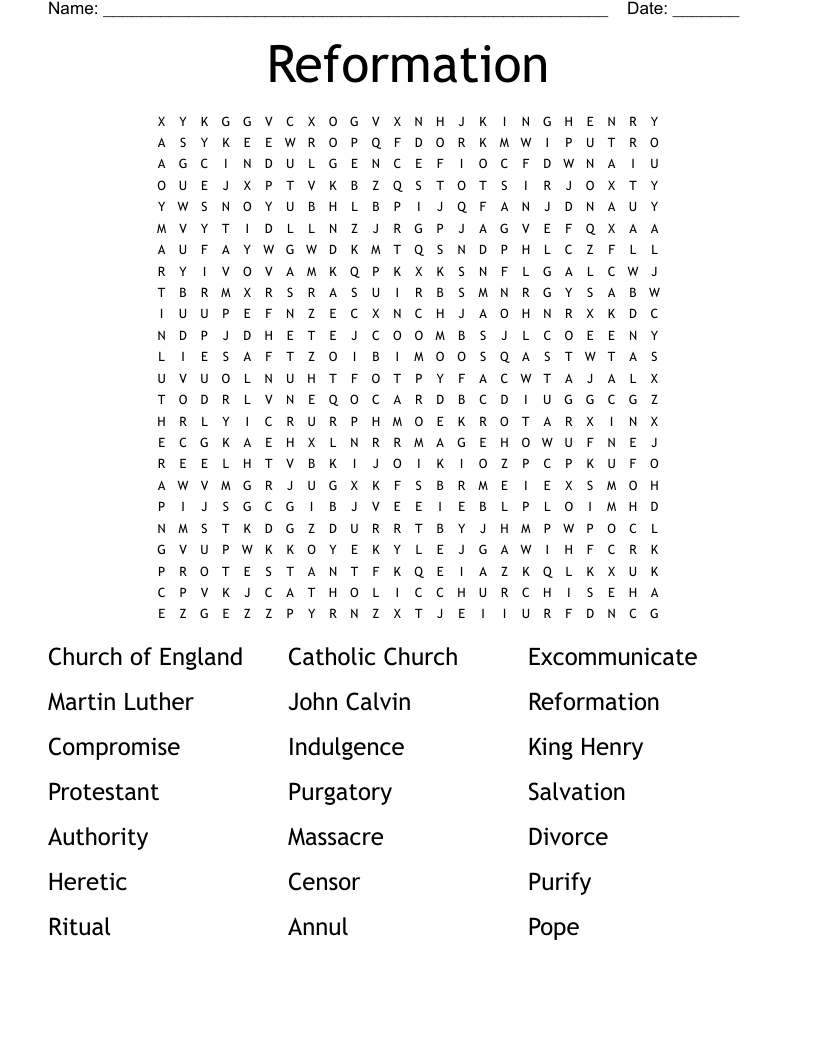 Reformation Word Search