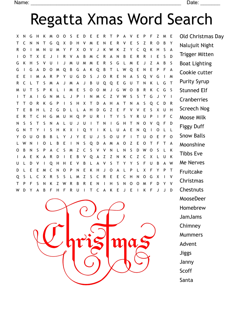 Regatta Xmas Word Search