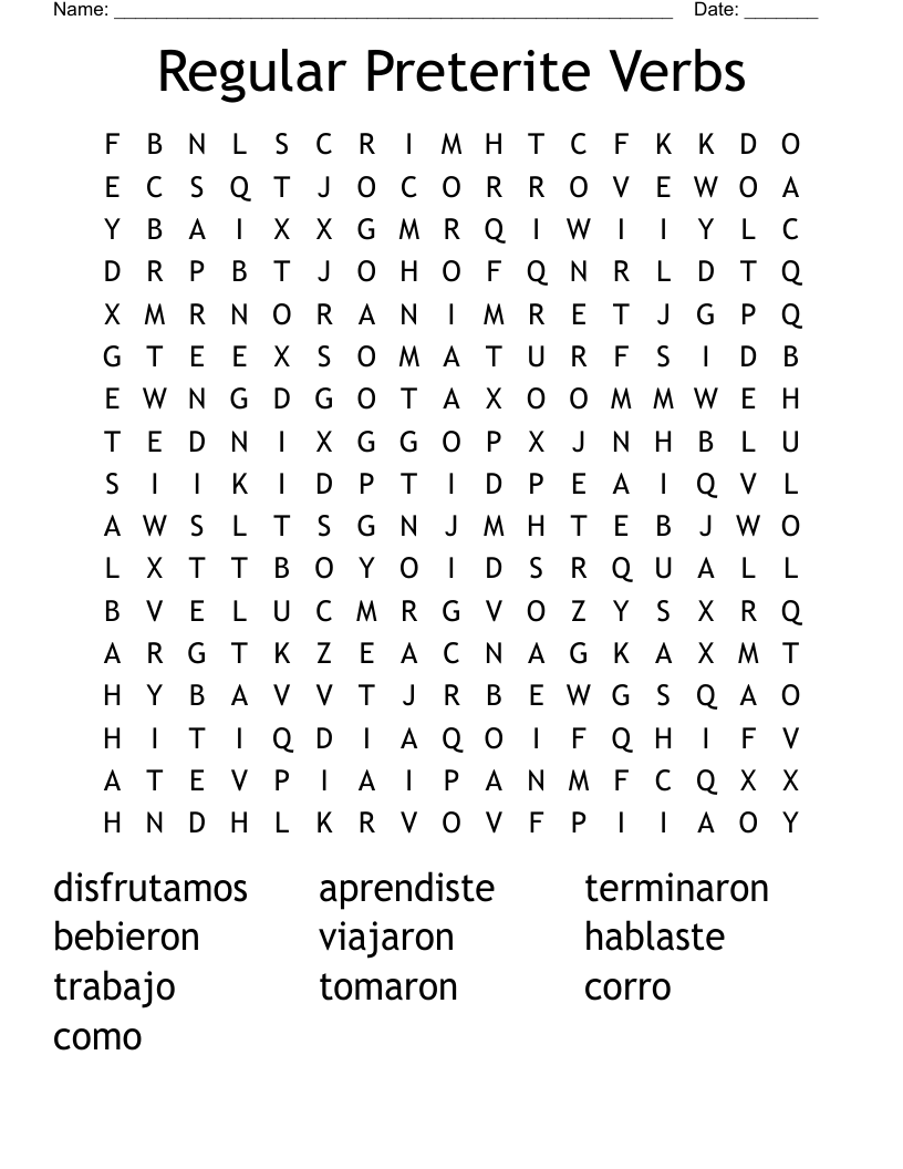 Regular Preterite Verbs Word Search