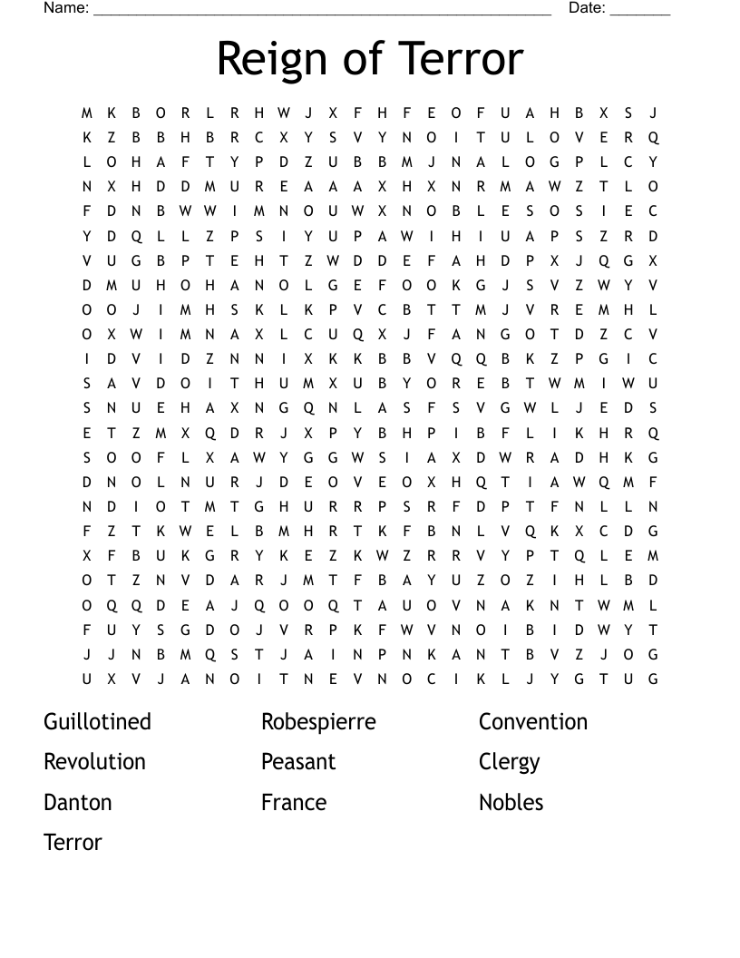 Reign of Terror  Word Search