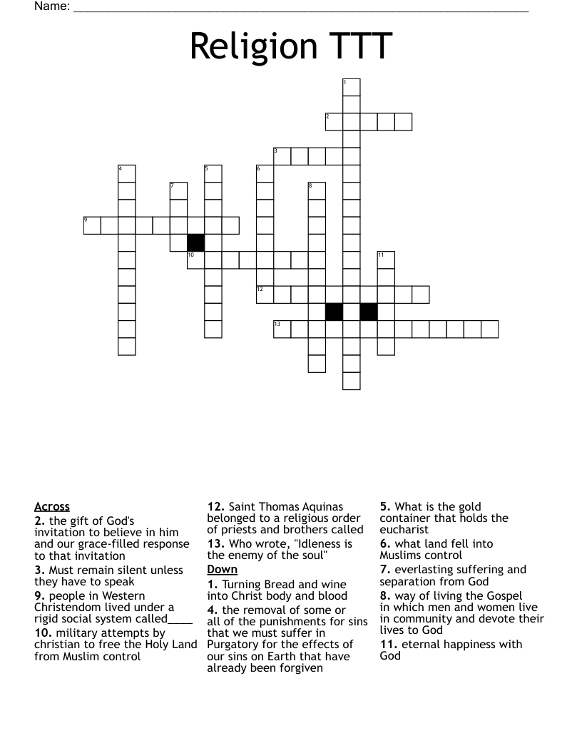 Religion TTT Crossword
