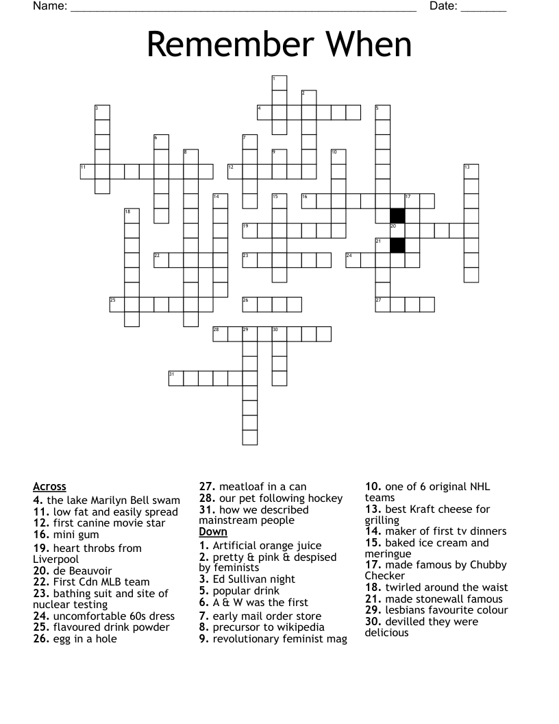 Remember When Crossword