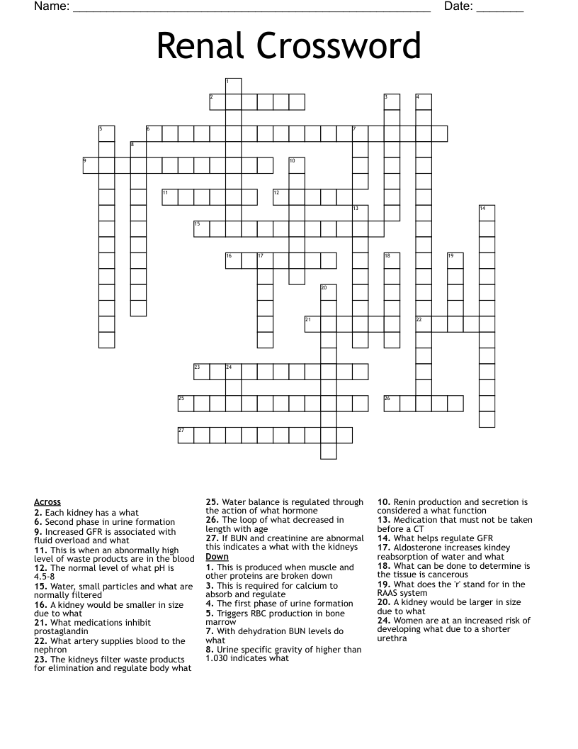 Renal Crossword