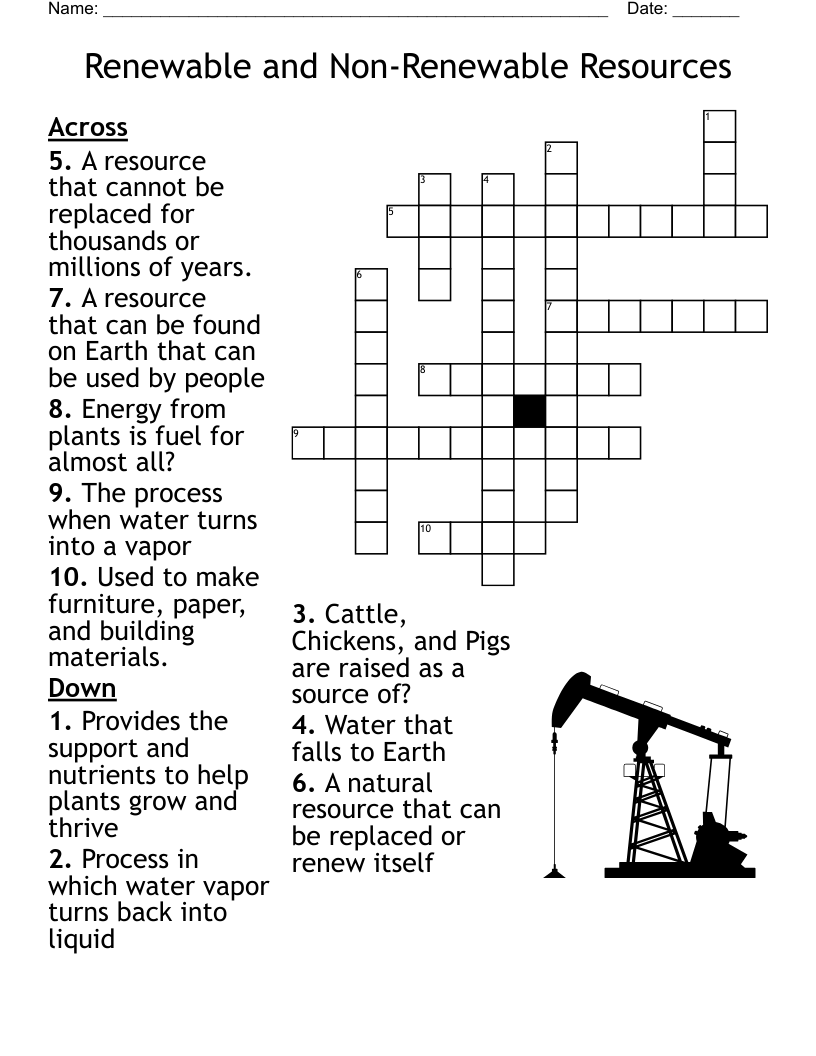 Renewable and Non-Renewable Resources Crossword