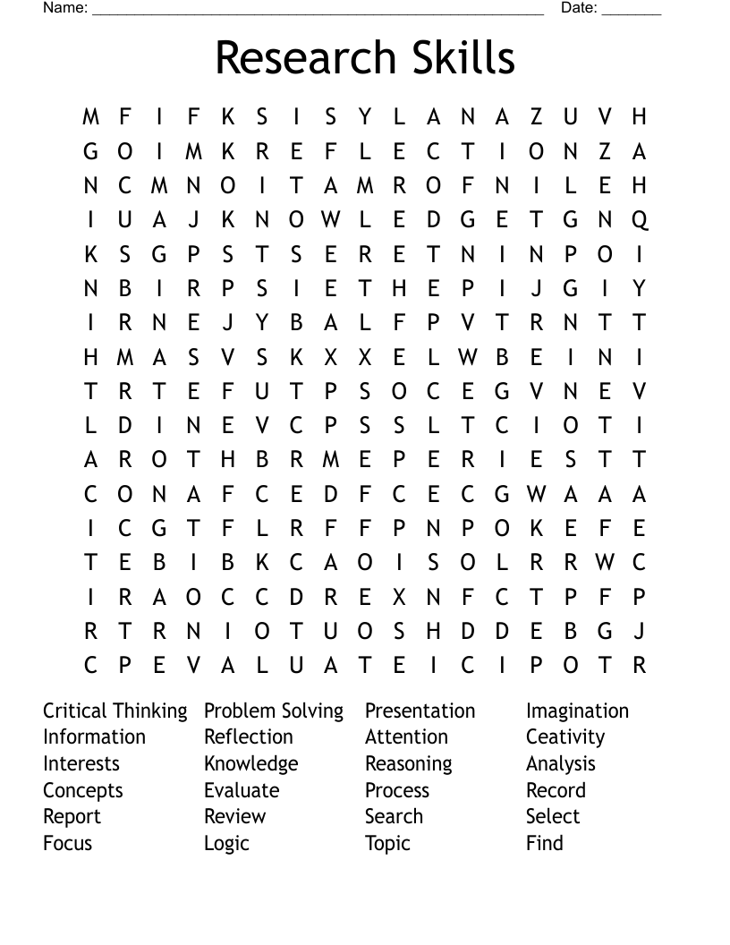 Research Skills Word Search