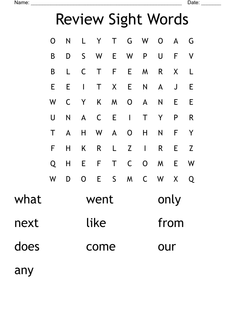 Review Sight Words Word Search
