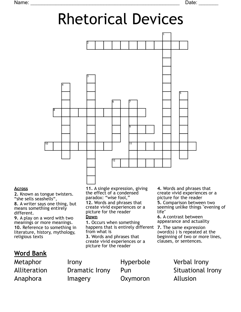 Rhetorical Devices Crossword