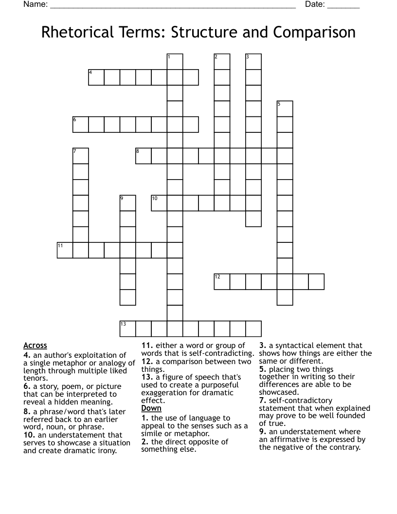 Rhetorical Terms: Structure and Comparison Crossword