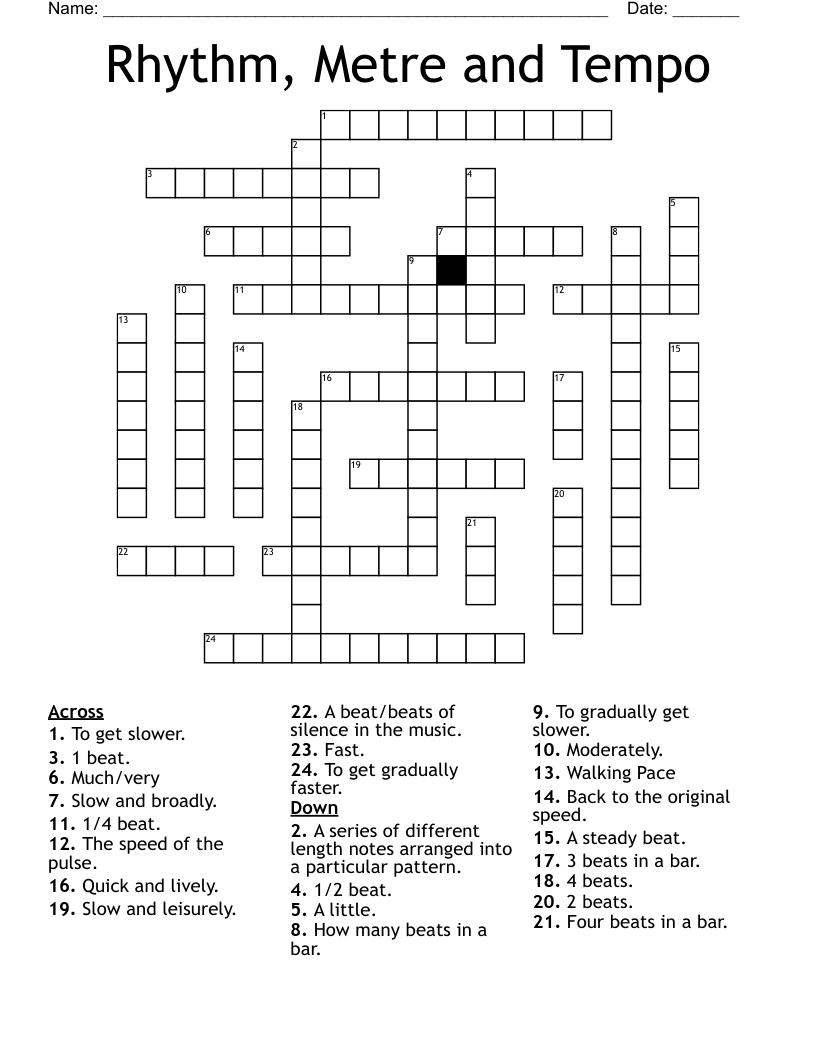 Rhythm, Metre and Tempo Crossword