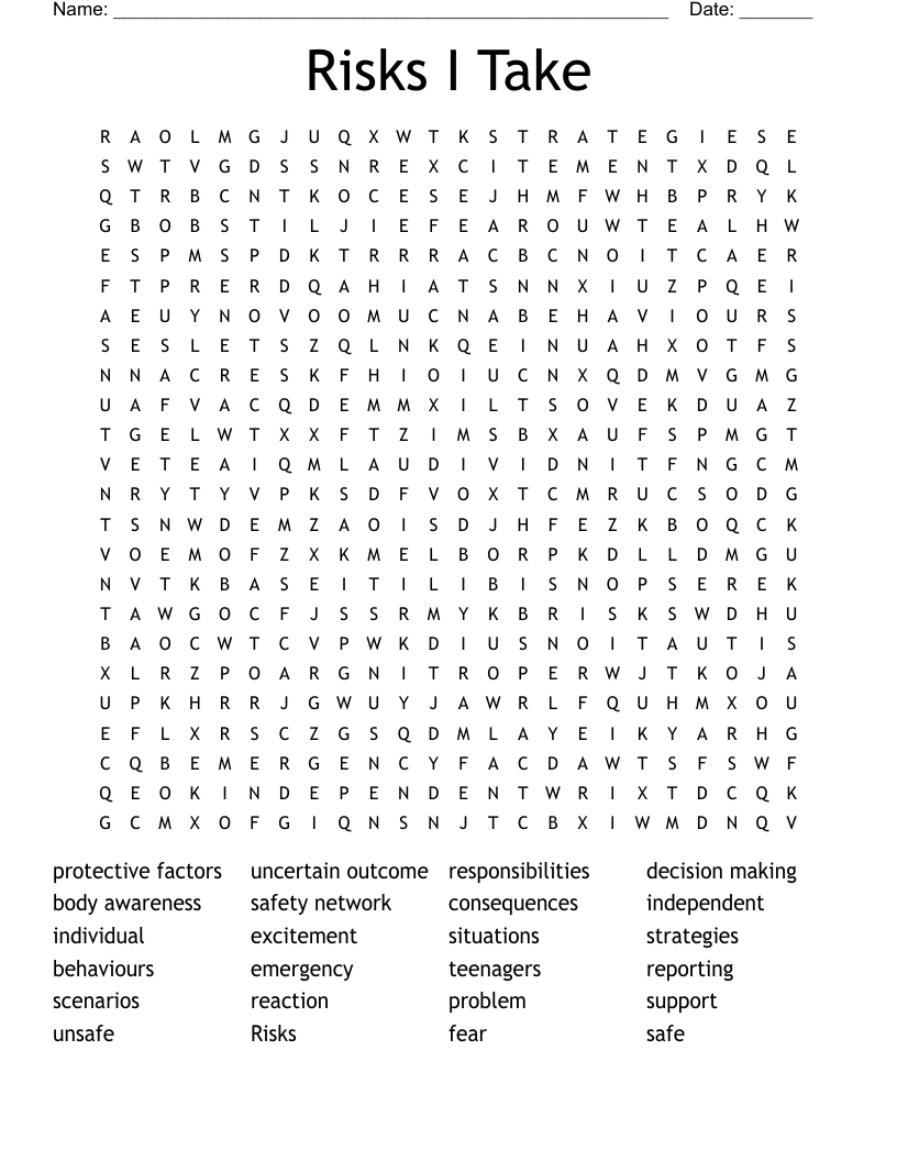 Risks I Take Word Search
