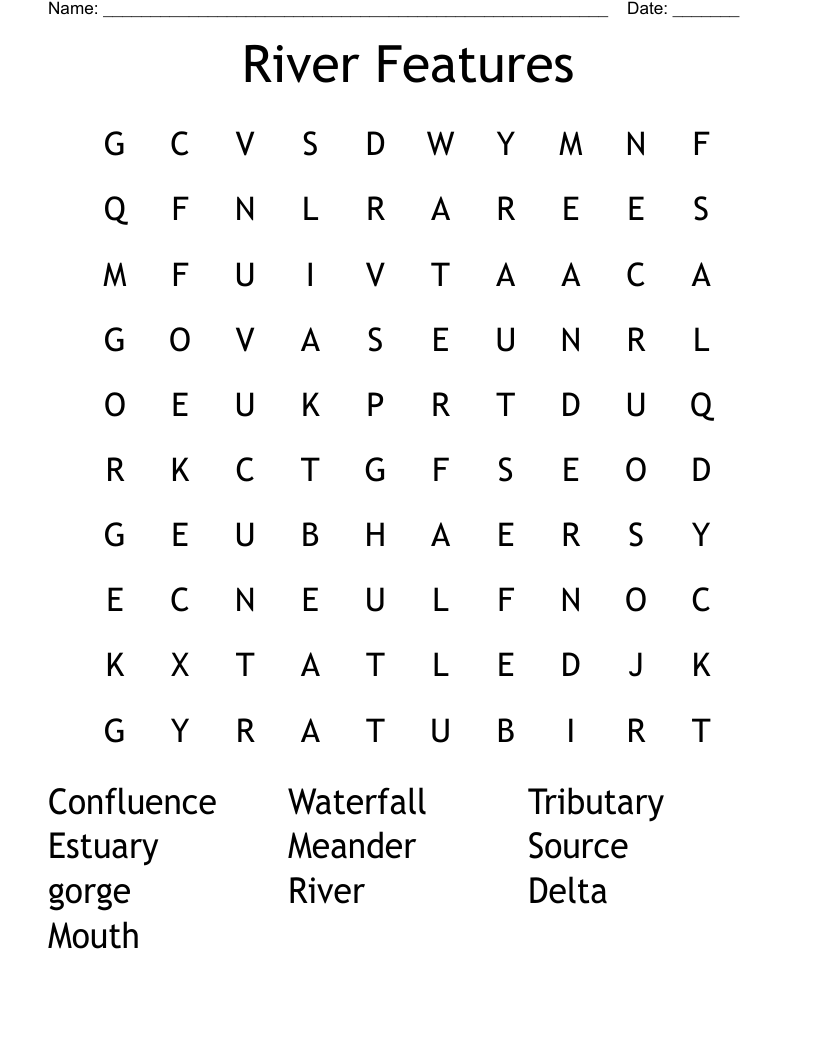 River Features Word Search
