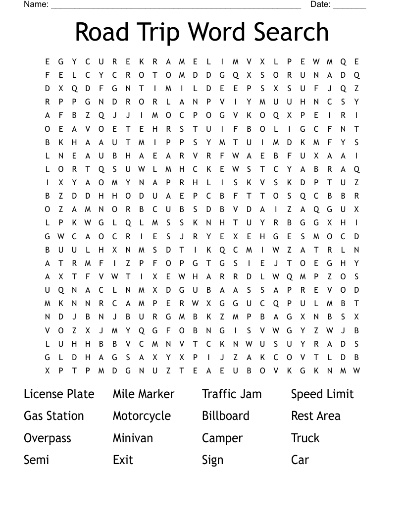 Road Trip Word Search