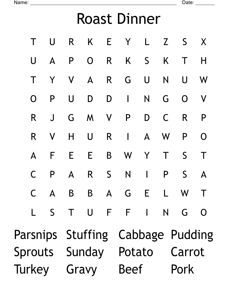 Roast Dinner Word Search