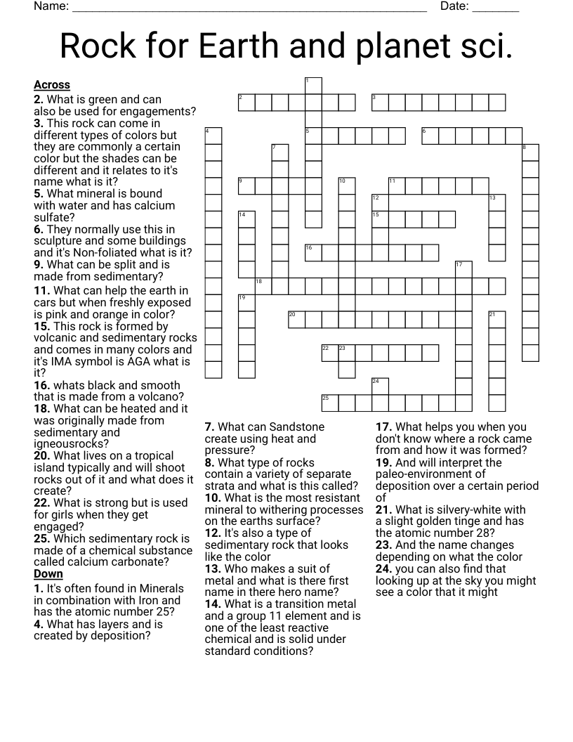 Rock for Earth and planet sci. Crossword