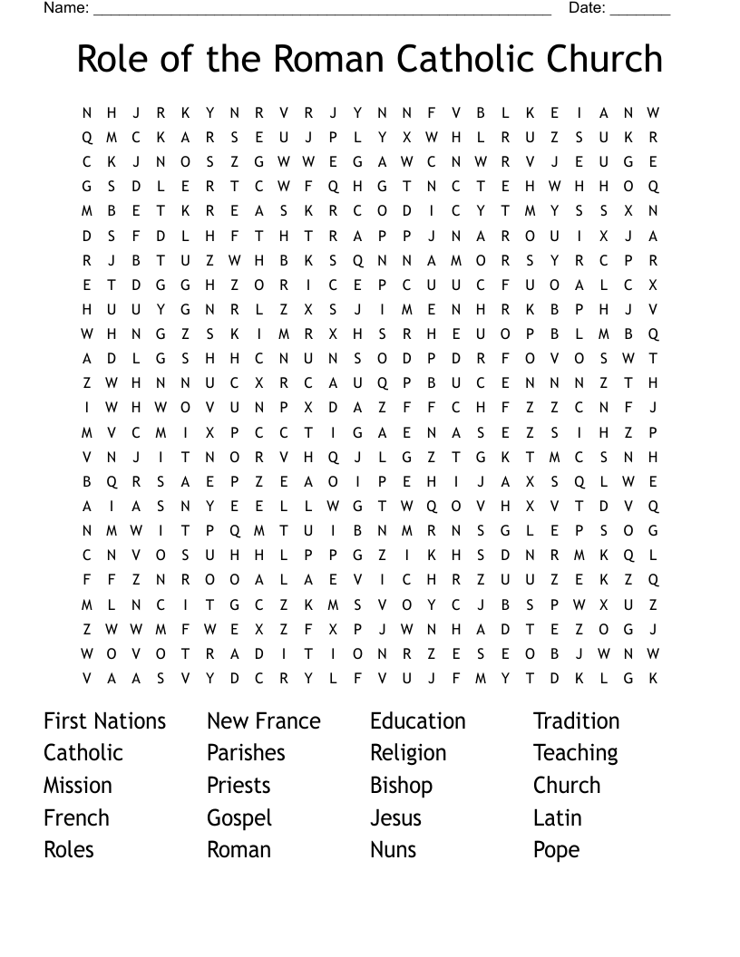 Role of the Roman Catholic Church Word Search