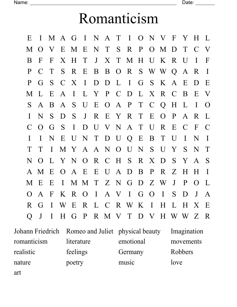 Romanticism  Word Search