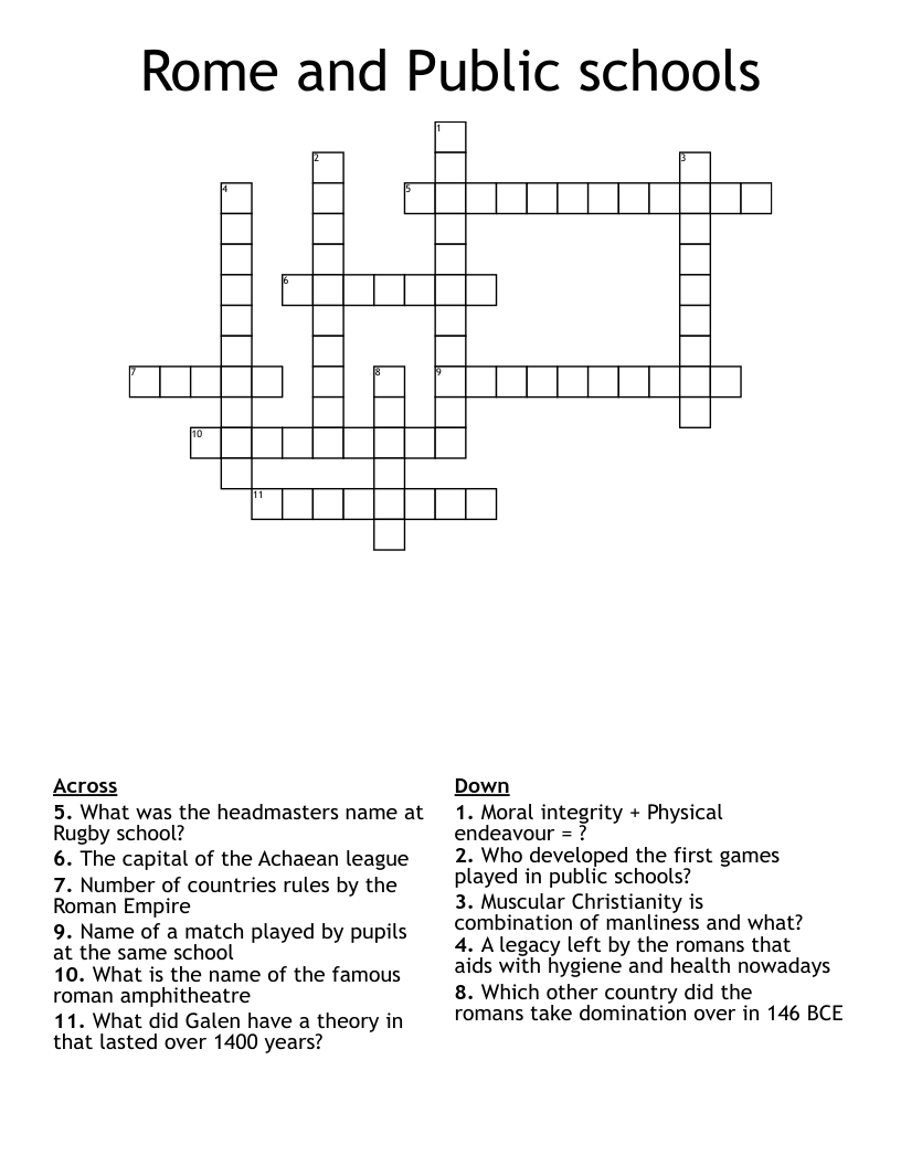 Rome and Public schools  Crossword