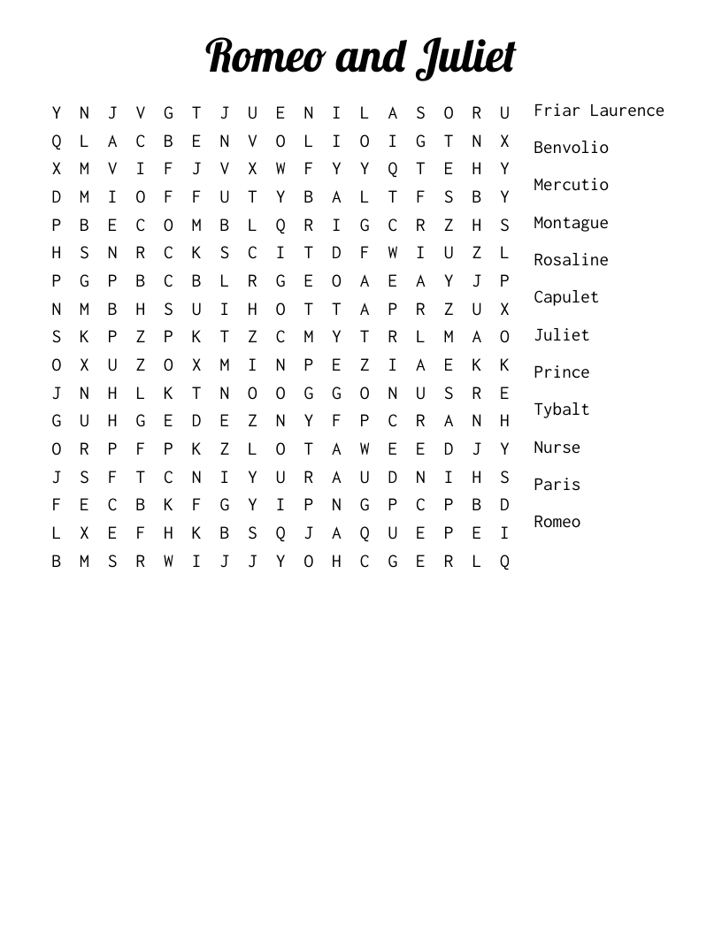 Romeo and Juliet Word Search