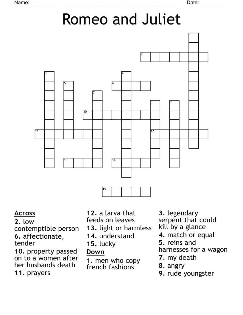 Romeo and Juliet Crossword
