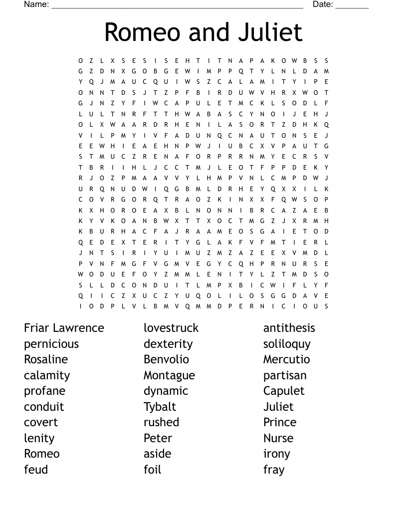 Romeo and Juliet Word Search