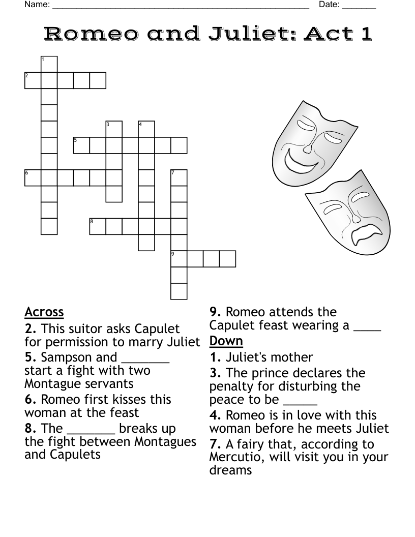 Romeo and Juliet: Act 1 Crossword