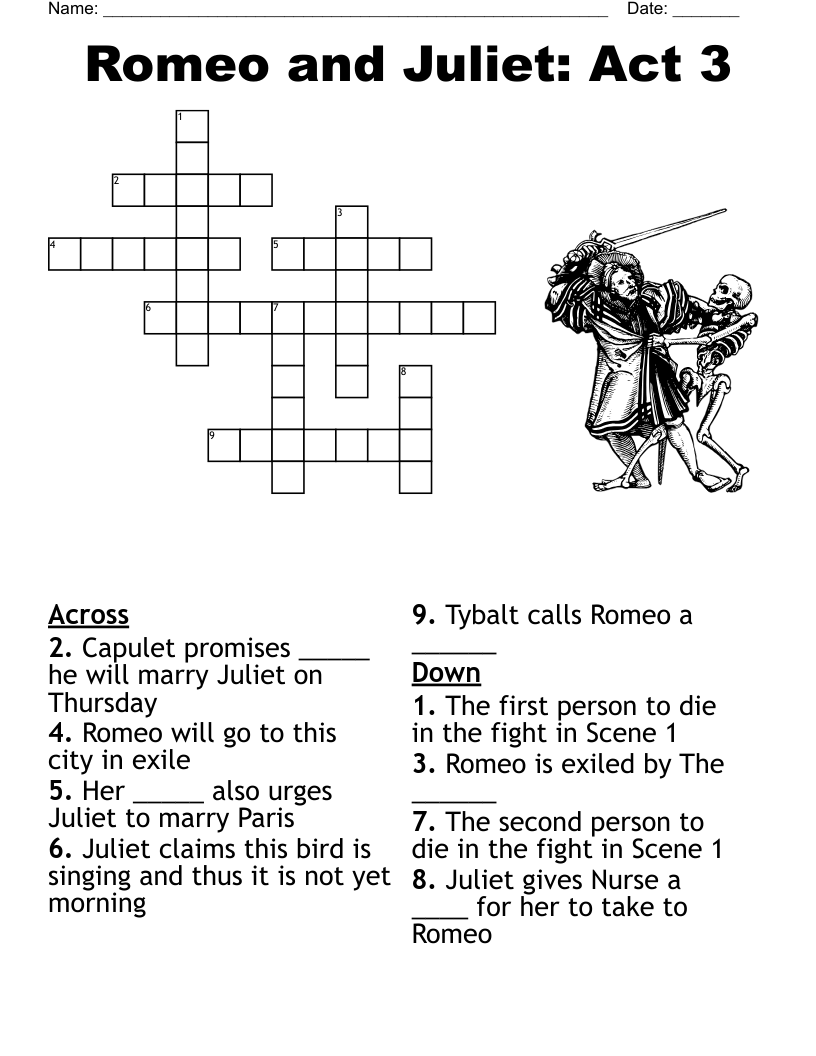 Romeo and Juliet: Act 3 Crossword