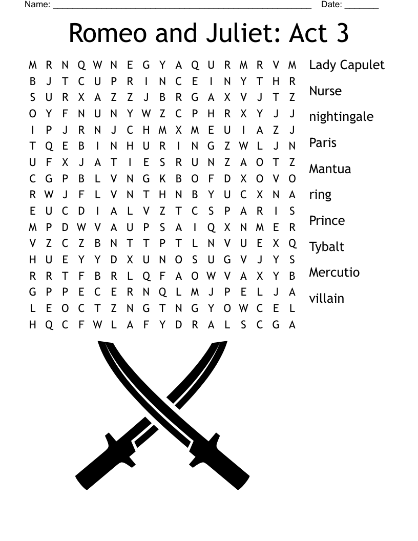 Romeo and Juliet: Act 3 Word Search