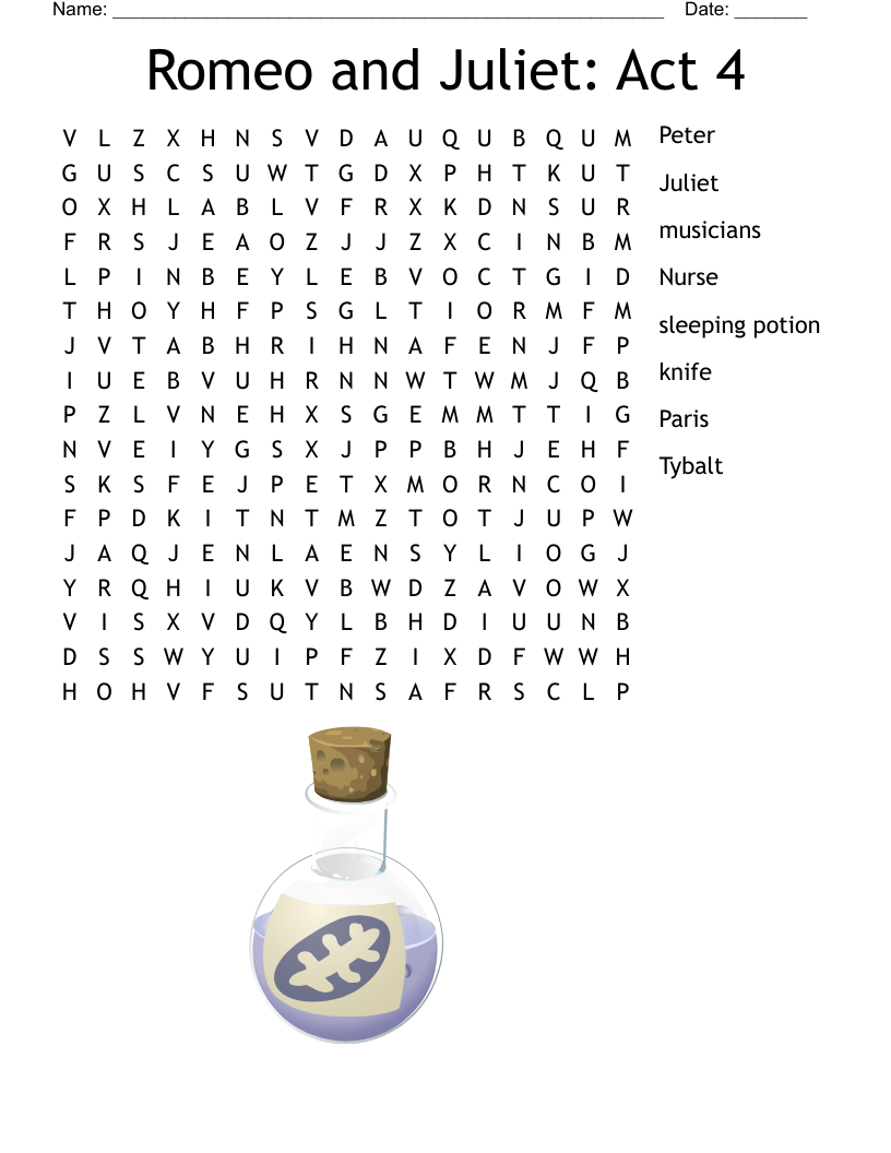 Romeo and Juliet: Act 4 Word Search