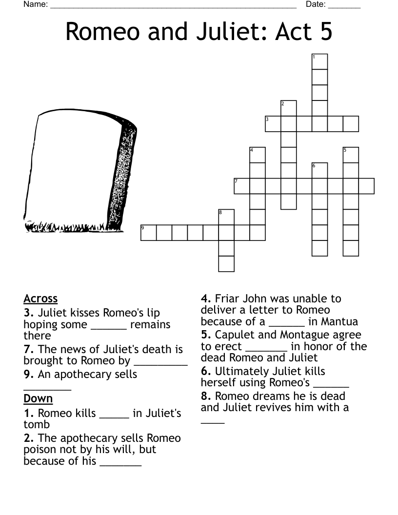Romeo and Juliet: Act 5 Crossword