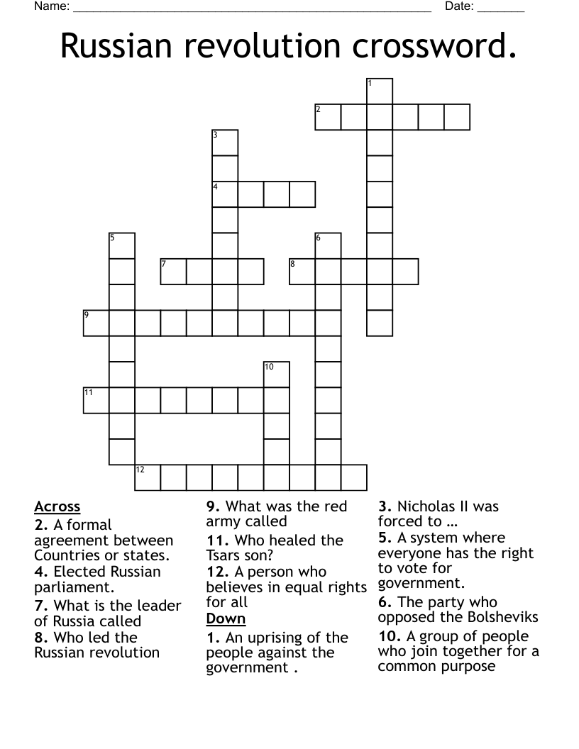 Russian revolution crossword.