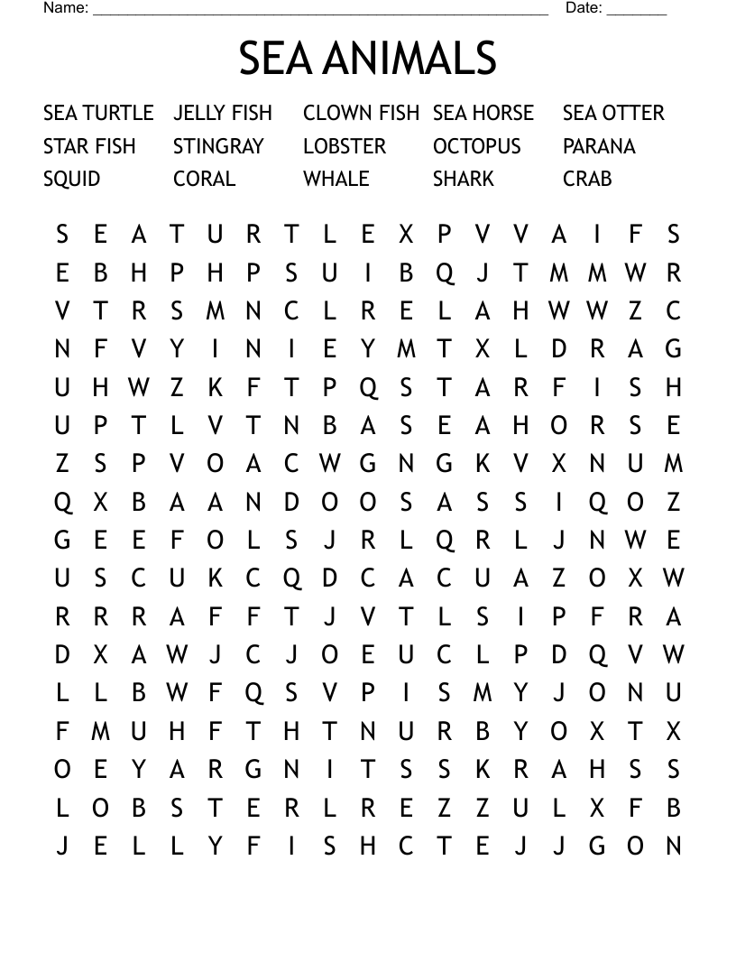 SEA ANIMALS Word Search