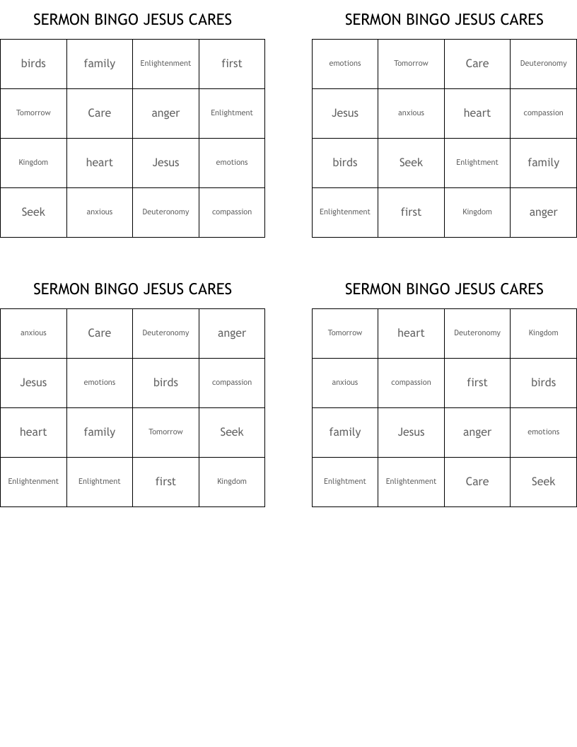 SERMON BINGO   JESUS CARES