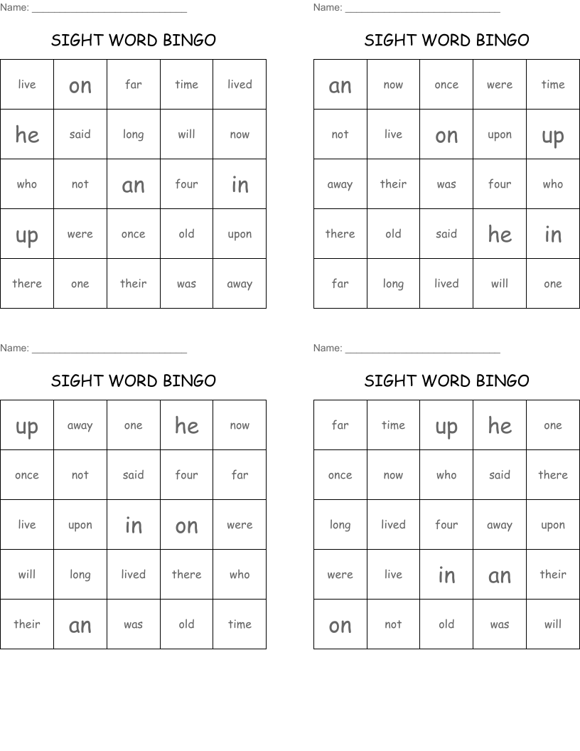 SIGHT WORD BINGO