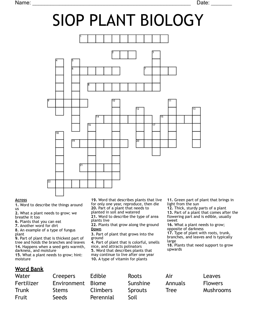 SIOP PLANT BIOLOGY Crossword