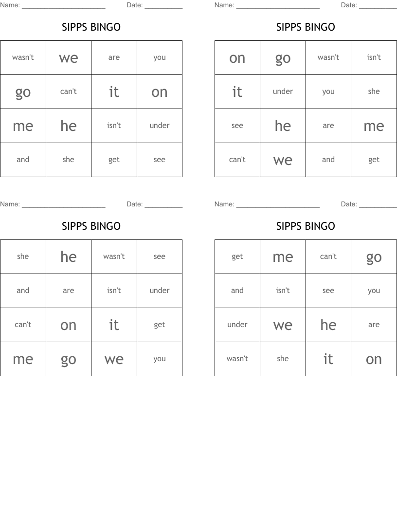 SIPPS  BINGO