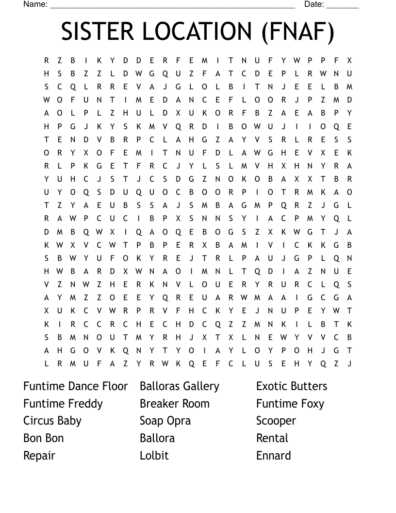 SISTER LOCATION (FNAF) Word Search