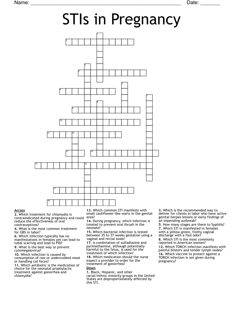STIs  in Pregnancy Crossword