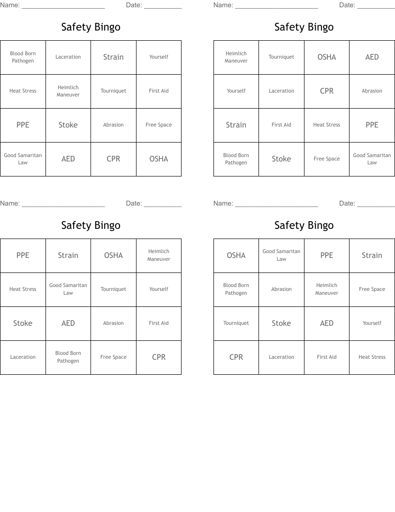 Safety Bingo