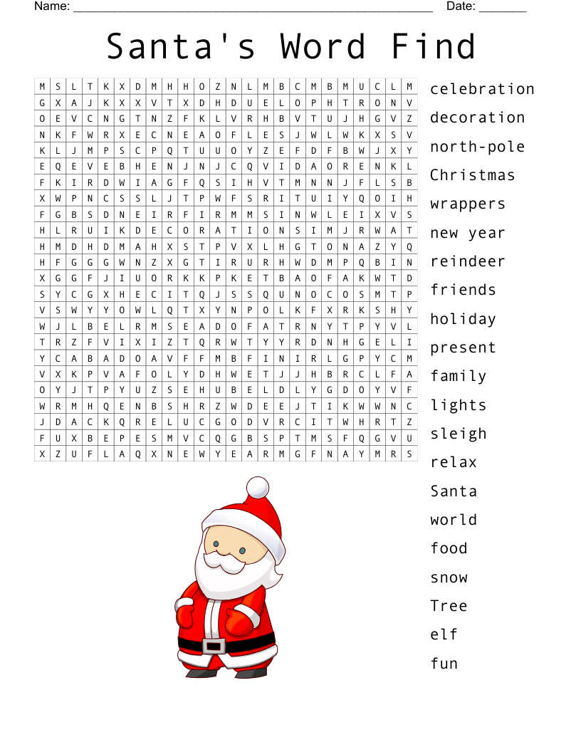 Santa's Word Find Word Search