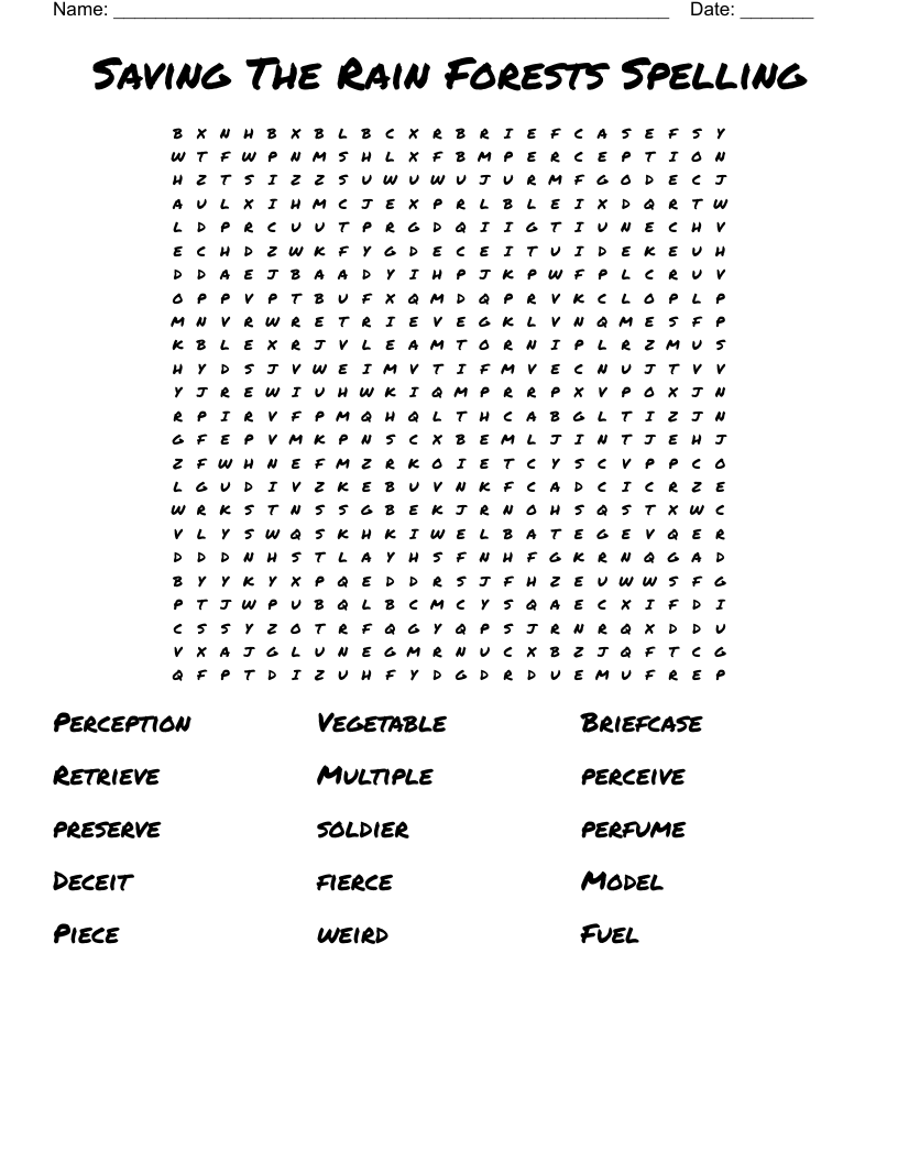 Saving The Rain Forests Spelling Word Search