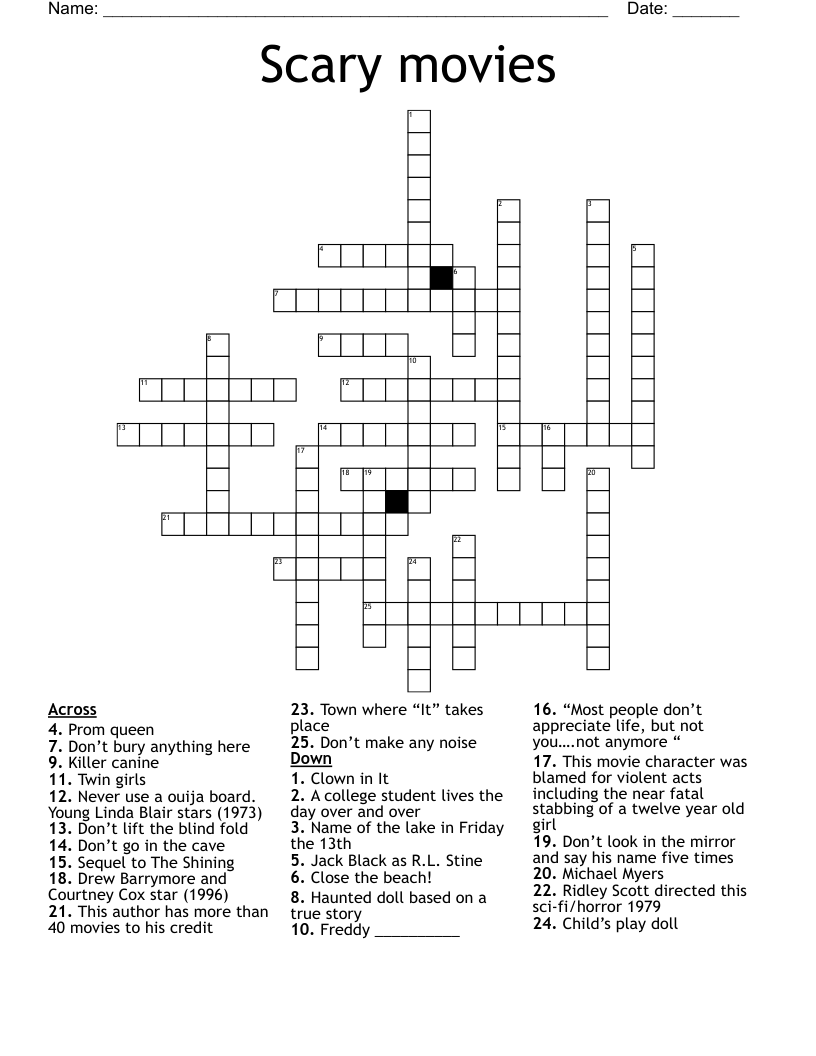 Scary movies Crossword
