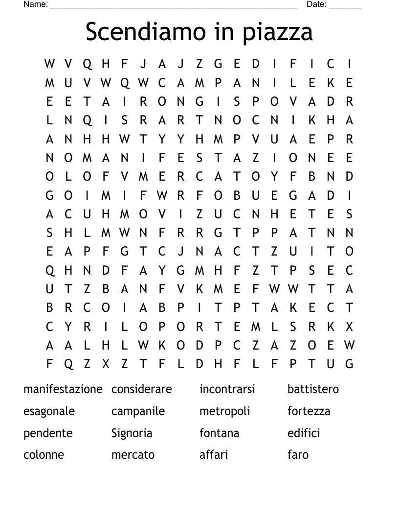 Scendiamo in piazza Word Search