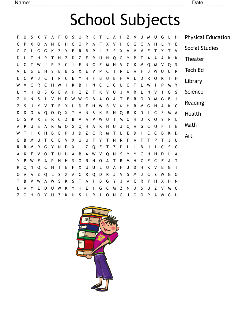 School Subjects Word Search